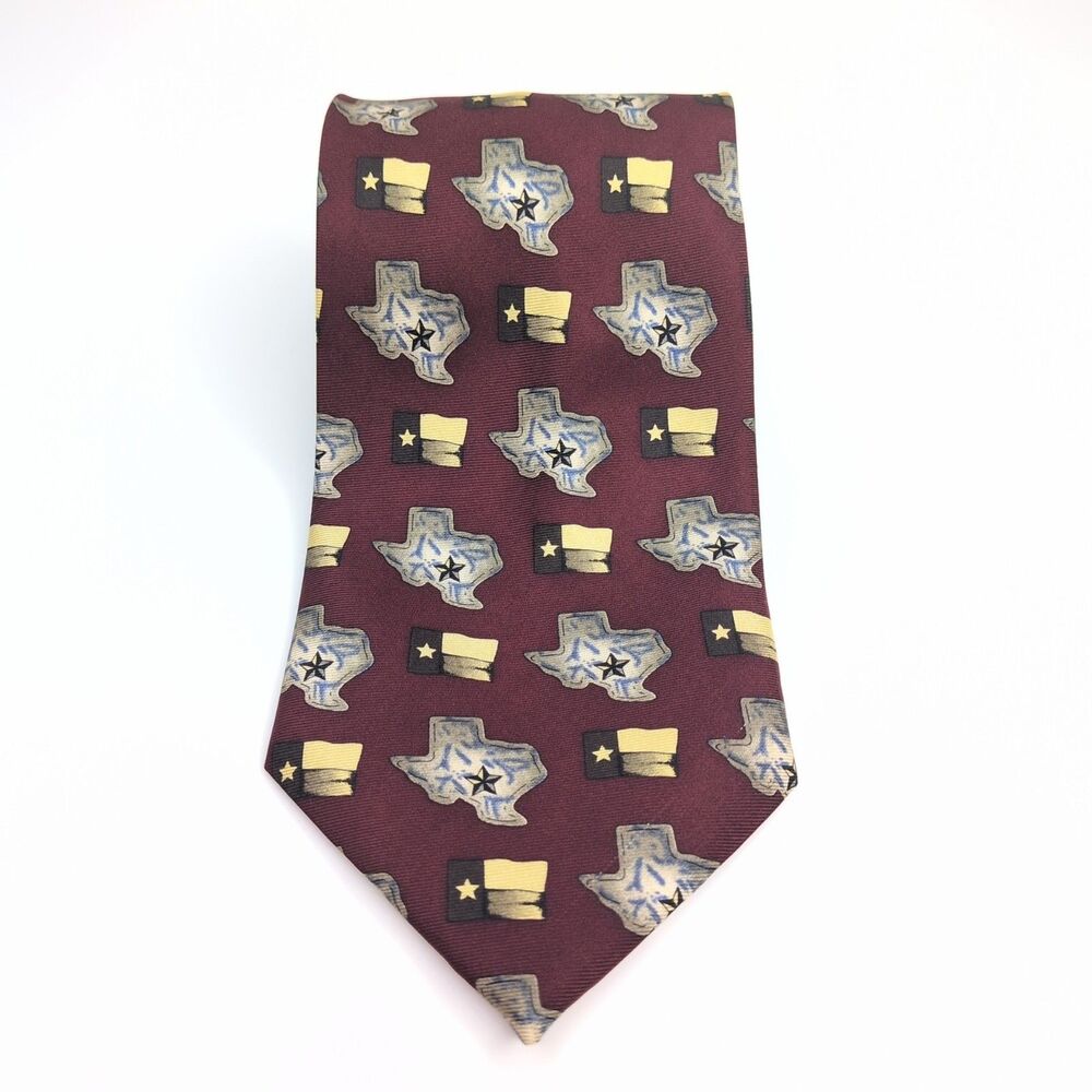 Zianetti Italian Silk Collection Mens Tie Texas State And Flag Maroon Necktie